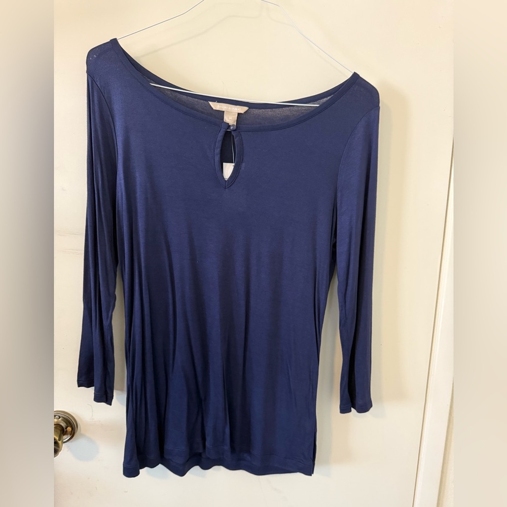 Banana Republic Blue 3/4 Sleeve Relaxed Cut Out Blouse